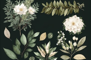 Watercolor floral illustration set made with Generative AI