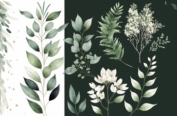 Watercolor floral illustration set made with Generative AI