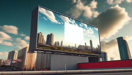 High-Rise Billboard: Mockup in the Midst of a Modern Urban Landscape. Generative Ai
