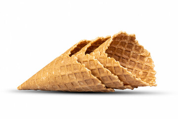 Lot Ice cream cones isolated on white background. Food.