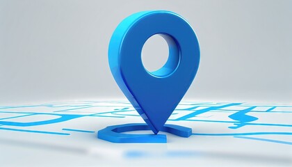 Blue 3D GPS Location Marker Icon with Street Address Background. Generative AI.