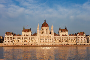 Fototapeta na wymiar View on Budapest Parliament building across the river at daytime