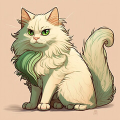 A white cat with green eyes