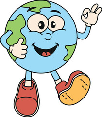 Vintage retro style planet Earth.Global warming. Ecological eco green life print concept. Vector