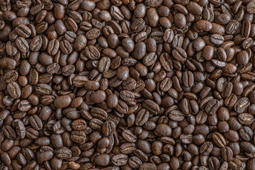 coffee background of roasted coffee beans close up