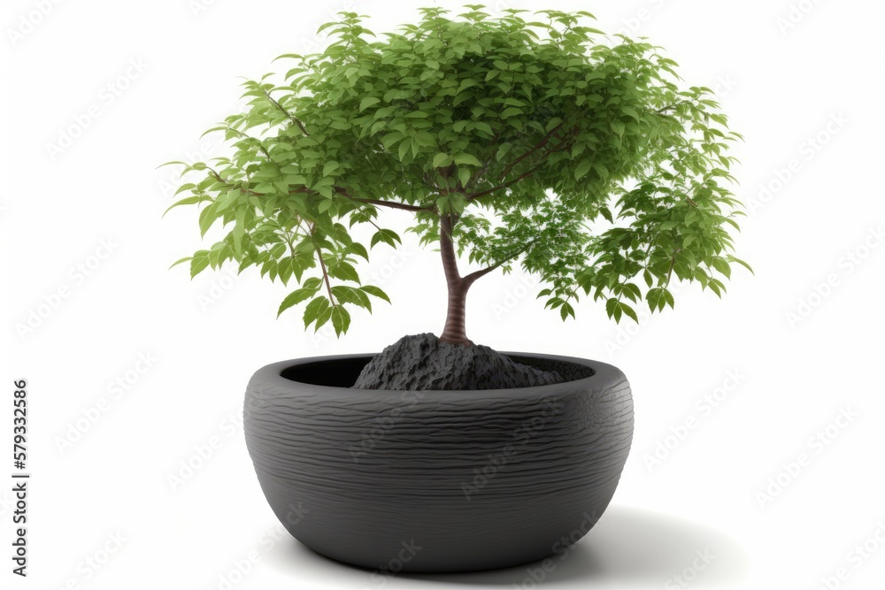 Sticker A tree growing in a pot, isolated on white. Generative AI