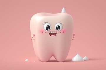 Cute happy cartoon tooth. Dental care. Generative AI