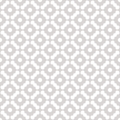 Abstract vector geometric seamless pattern. Subtle ornament texture with flower silhouettes, grid, repeat tiles. Grey and white ornamental background. Elegant repetitive design for print, wallpaper