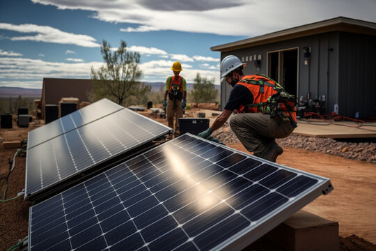 Solar panel being installed near residential area