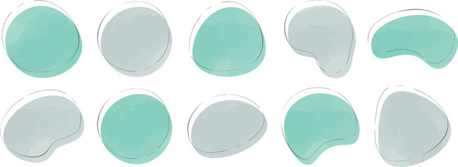 ゆるいフレームセット　抽象的　シェイプ　水彩　水彩風　手書き