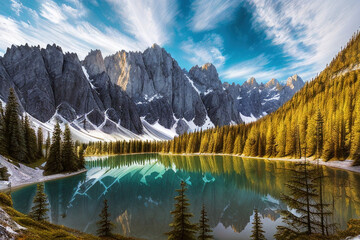 lake Lago Di Braies in the morning