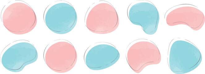 ゆるいフレームセット　抽象的　シェイプ　水彩　水彩風　手書き