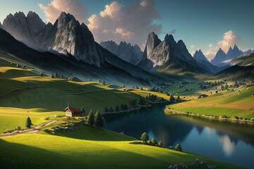 landscape with lake and mountains