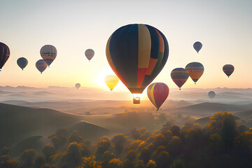 hot air balloons in the sky on sunrise