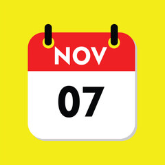 new calendar, 07 November icon with yellow background, calender icon
