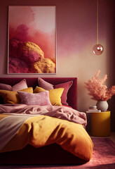 Gorgeous colorful bedroom, interior design inspiration