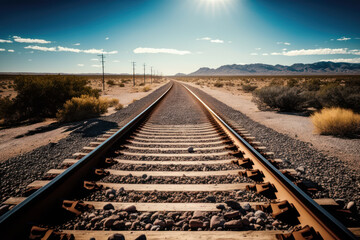 Fototapeta na wymiar Desert along a railroad on an summer afternoon. Generative AI.