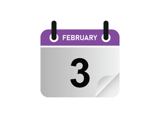 3th February calendar icon. February 3 calendar Date Month icon vector illustrator.