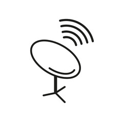 Vector satellite antenna icon. EPS 10. Satellite dish outline symbol. Parabolic antenna, broadcasting satellite radar. Isolated on white simple illustration or sign. Used for any platform or purpose