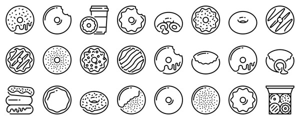 Line icons about doughnut on transparent background with editable stroke.