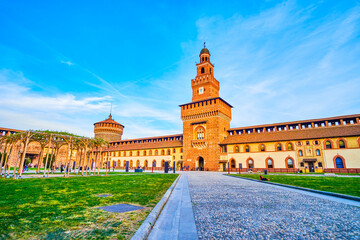 Piazza d'Armi is the main and the largest courtyards of Sforza's Castle, Milan, Italy