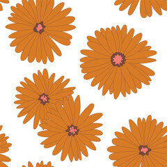 Seamless Floral Pattern, 70s Style, Retro Flowers in flat design. Flower chrysanthemum.