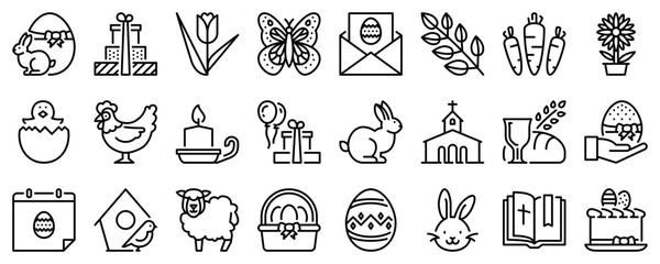 Line icons about Easter on transparent background with editable stroke.