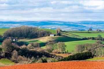 Fields and Farmlands over Devon, England,  Europe