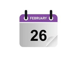 26th February calendar icon. February 26 calendar Date Month icon vector illustrator.
