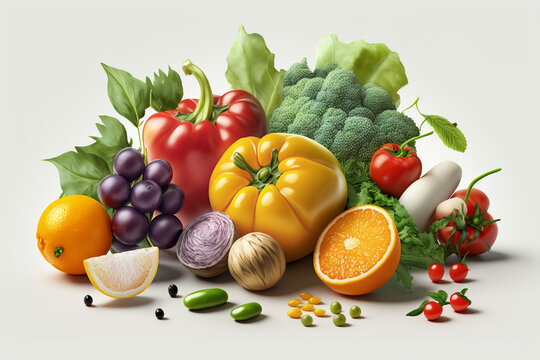 vegetable full color on white background AI generate