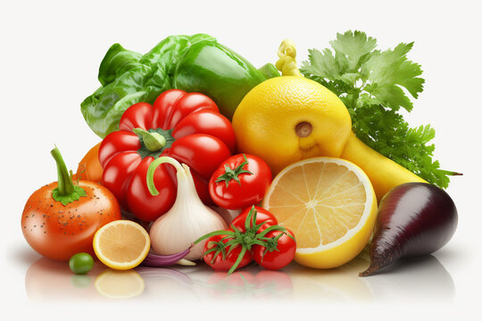  vegetable full color on white background AI generate