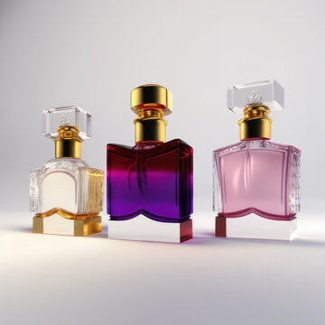 Multicolored perfume bottles. AI generative.
