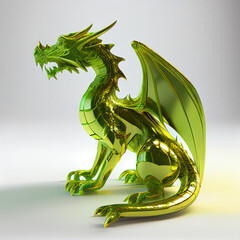 Golden green dragon. Statuette on a white background. Generative AI Digital Illustration