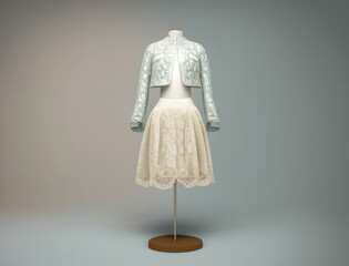 Lace jacket over an embroidered tulle skirt. AI generation.