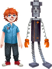 Drawing of two characters boy pencil and boy battery brand characters for boys business