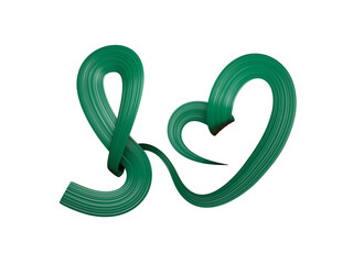 Obraz premium 3d Flag Of Bangladesh, Heart Shaped Green Wavy Awareness Ribbon On White Background, 3d illustration