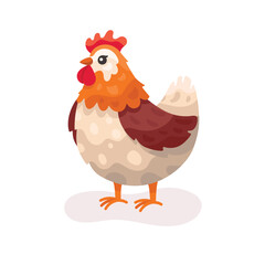 Cute Hen vector flat illustration isolated on white background. Farm animal happy hen cartoon character. Colorful farm animal hen character