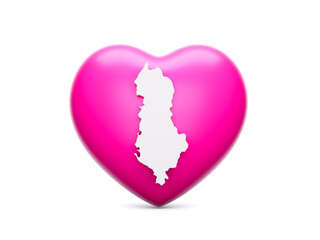 3d Pink Heart With 3d White Map Of Albania Isolated On White Background, 3d Illustration