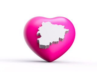 3d Pink Heart With 3d White Map Of Andorra Isolated On White Background, 3d Illustration