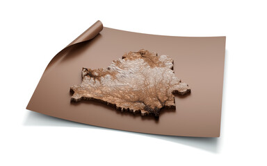 Map Of Belarus Old Style Brown On Unrolled Map Paper Sheet, 3D illustration