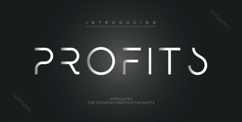 Profits digital modern alphabet new font. Creative abstract urban, futuristic, fashion, sport, minimal technology typography. Simple vector illustration with number