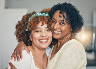 Mother, grandmother and portrait at home with happiness and bonding together in a house. Happy...