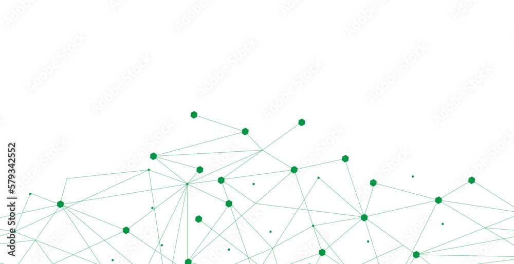 Wall mural green network. abstract connection on white background. network technology background with dots and 