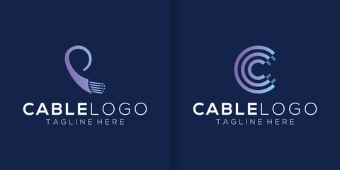 fiber optic cable logo design collection. Internet connection vector design. Telecommunication and network logo types