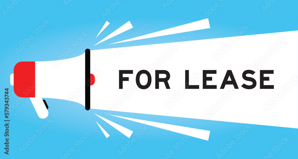 Sticker Color megaphone icon with word for lease in white banner on blue background