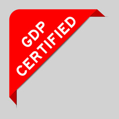Red color of corner label banner with word GDP (Good distribution practice) certified on gray background