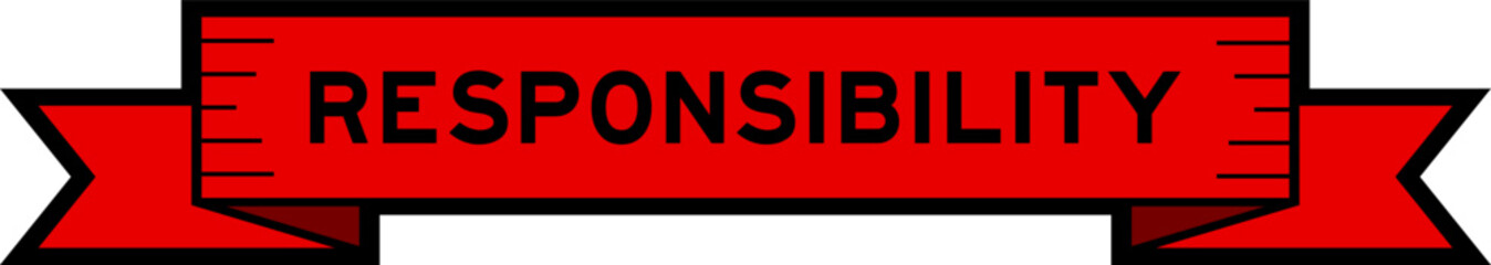 Ribbon label banner with word responsibility in red color on white background