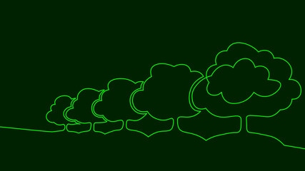 Single continuous line art tree park alley. Outdoors garden landscape design one sketch outline drawing vector illustration