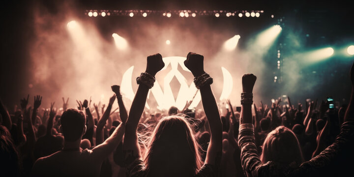 Rockfans strecken bei einem Konzert die Arme in die H&ouml;he - generative ai