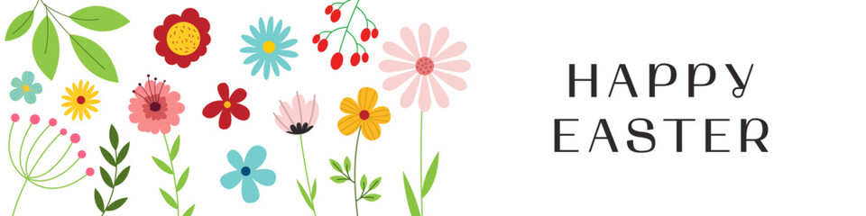 Obraz na płótnie Canvas Happy easter. Vector horizontal banner with flowers and the inscription Happy Easter. Vector EPS 10